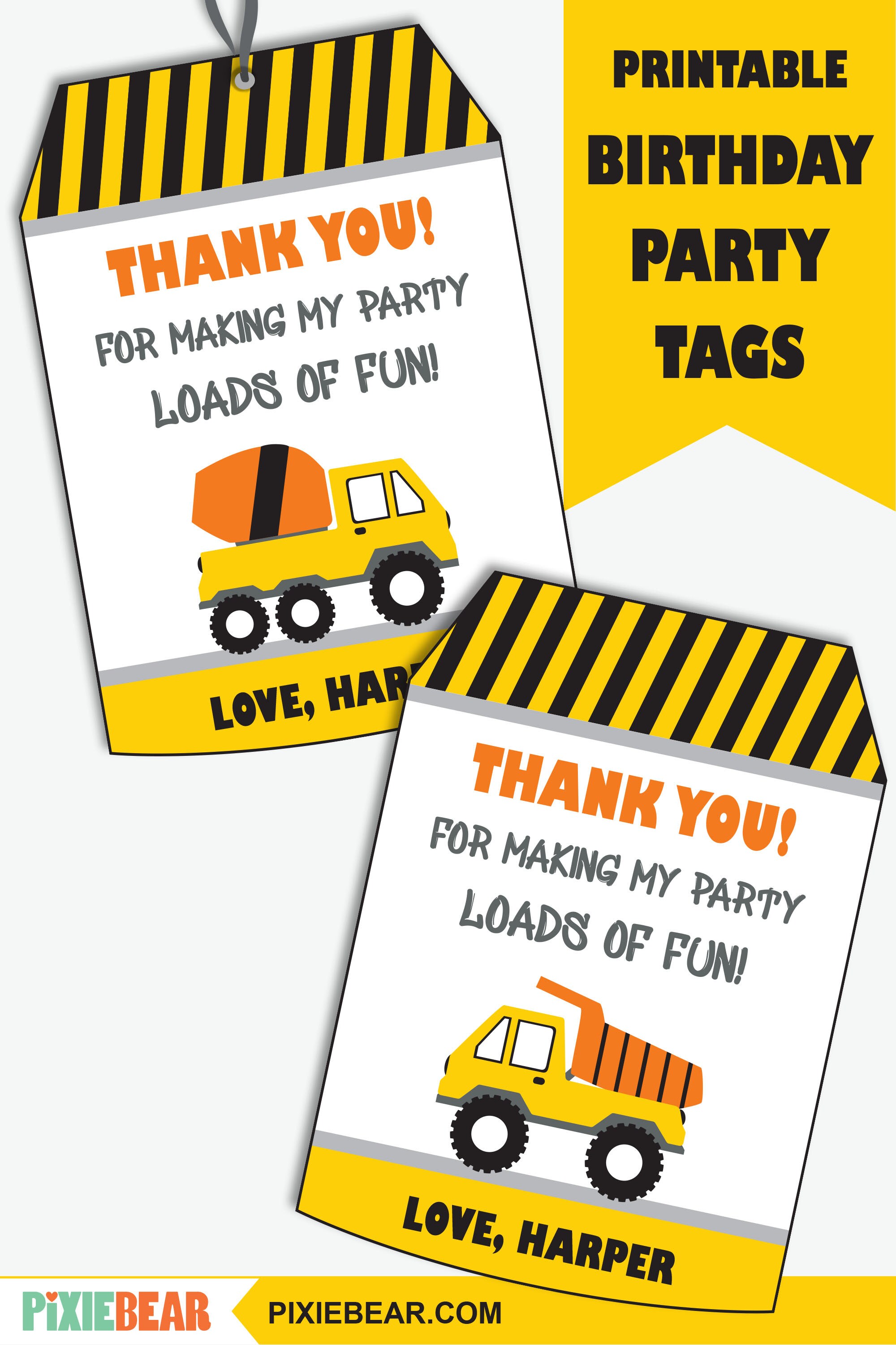 Construction Thank You Tags Printable Construction Party Etsy Canada
