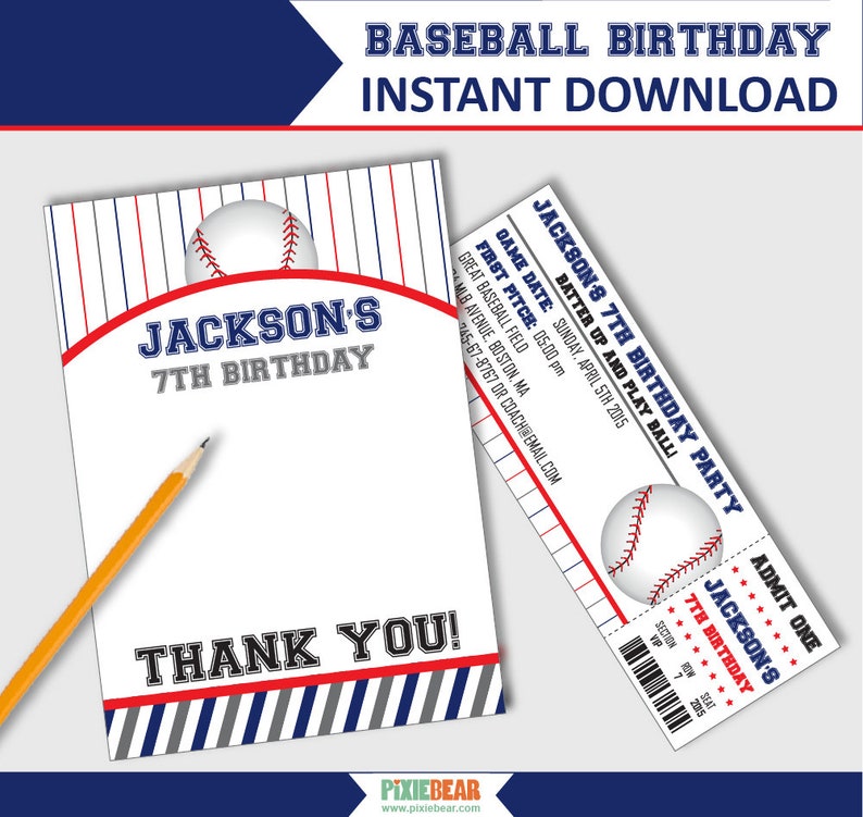 Baseball Invitations, Baseball Party Invitations, Baseball Birthday Invitations, Baseball Ticket Invitation, Editable PDF Instant Download image 2