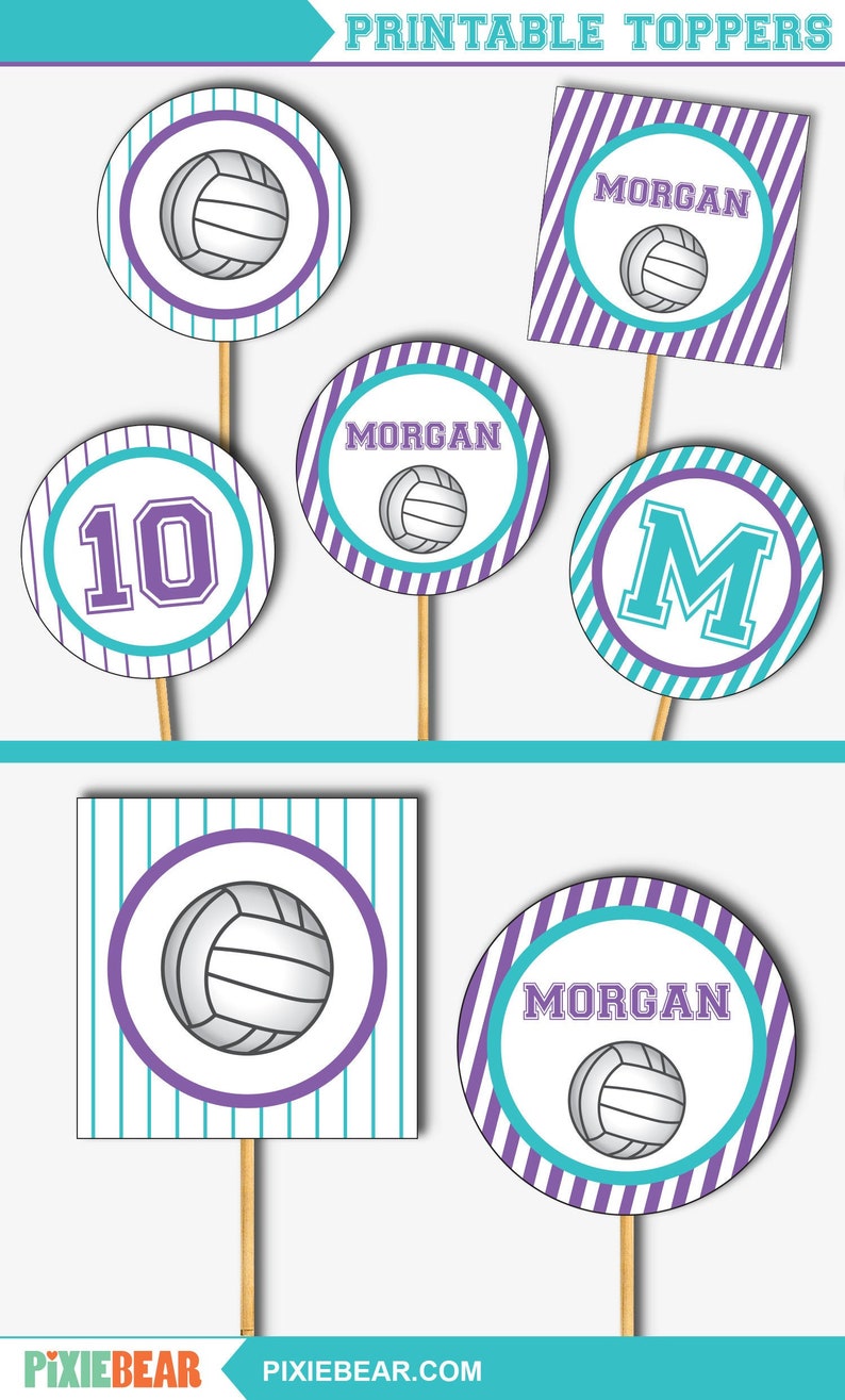 Volleyball Cupcake Toppers Printable Volleyball Party Etsy