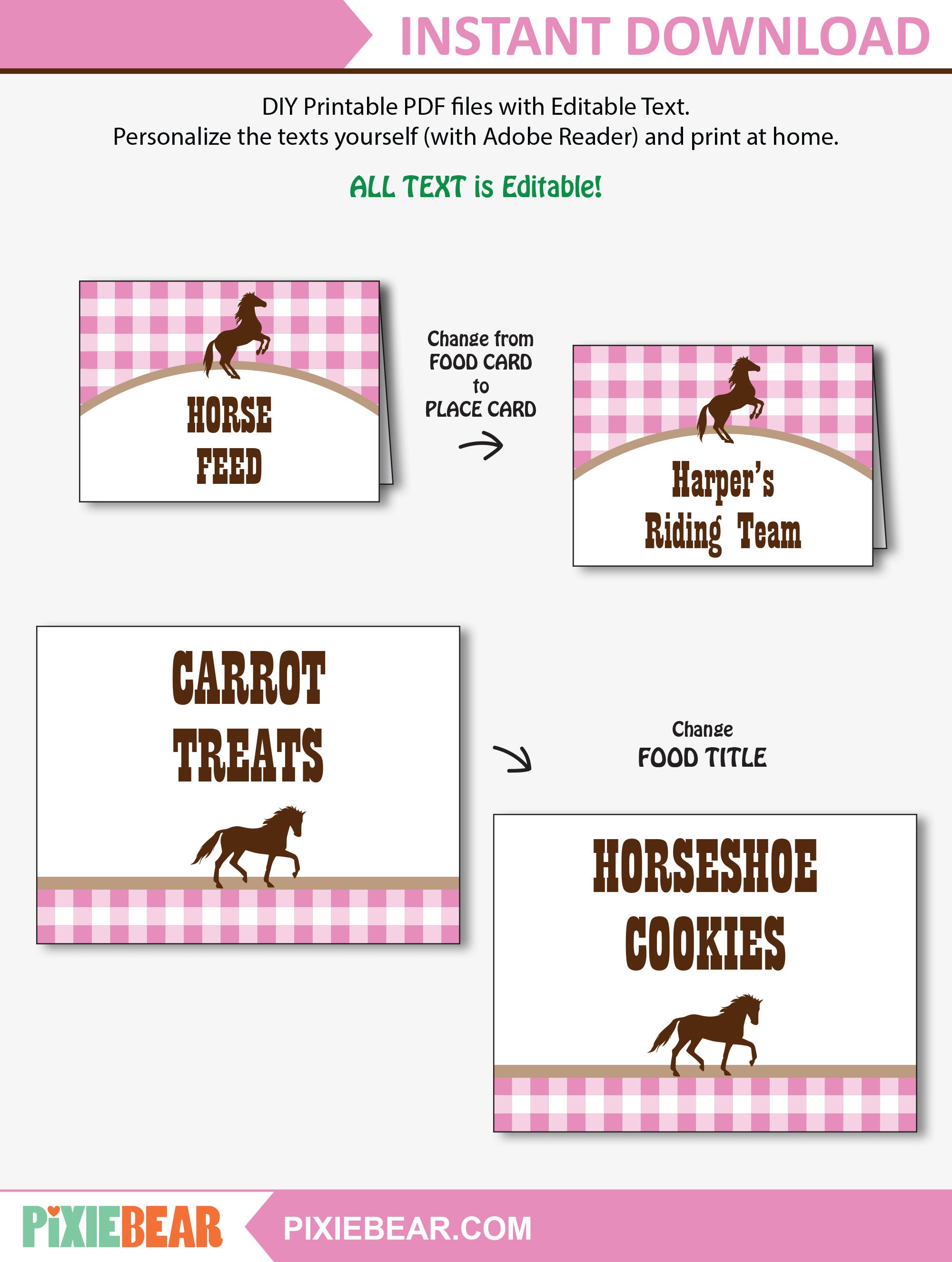 Horse Party Food Labels Printable Horse Birthday Food Tent Etsy