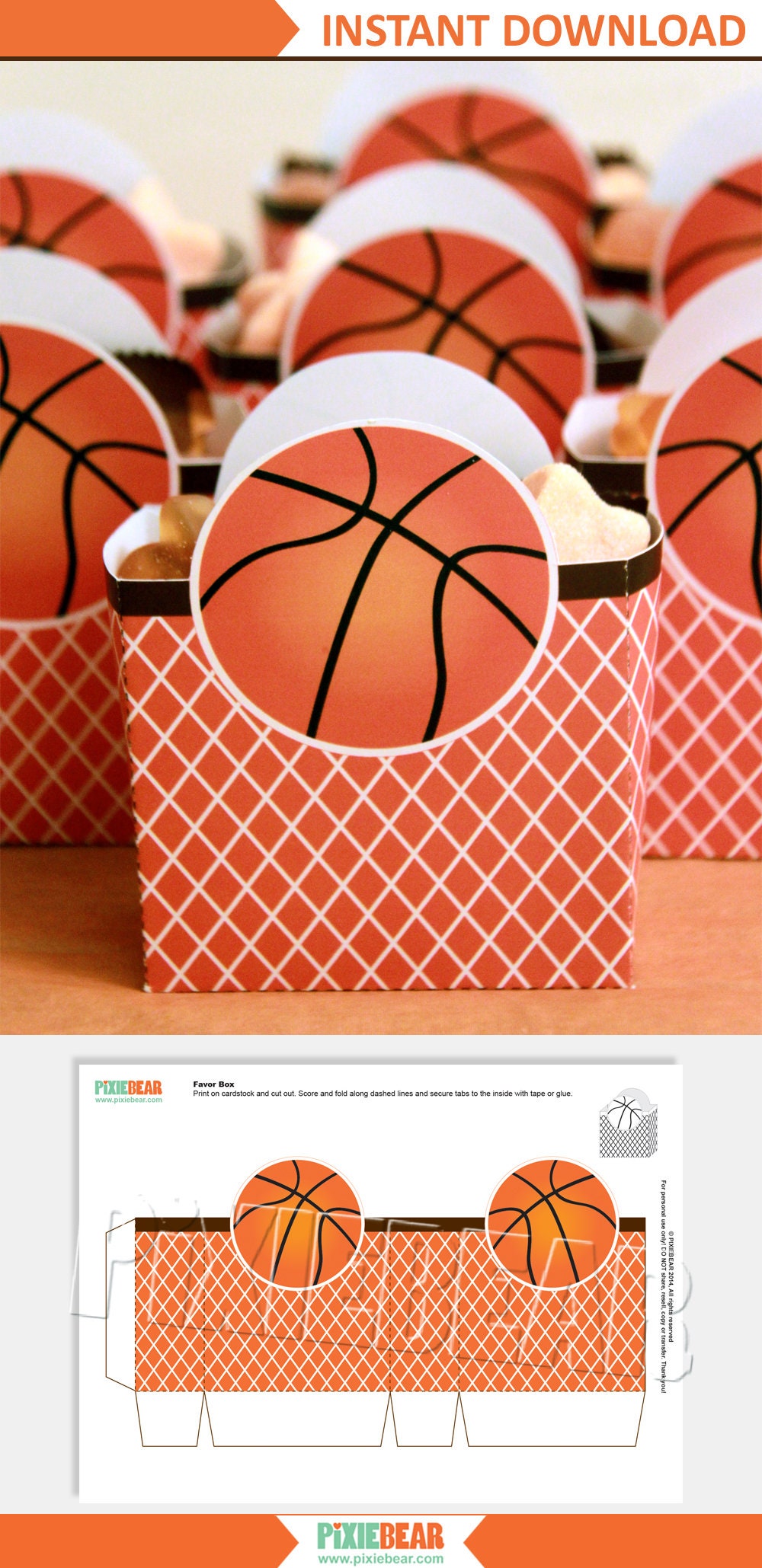 Basketball Favor Boxes Printable Party Bag Gift Box or Etsy Ireland