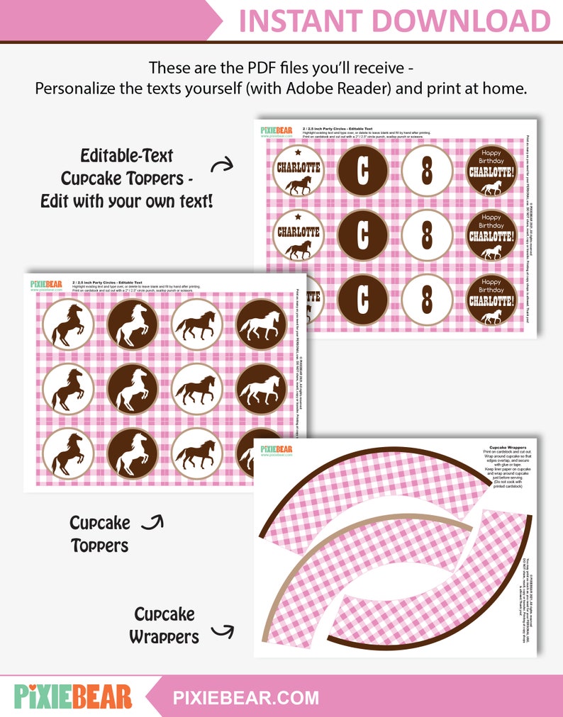 Horse Cupcake Toppers Printable Horse Birthday Toppers and - Etsy