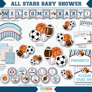 All Star Baby Shower Sports Baby Shower Decorations Printable Baby Shower Sports Baby Shower Blue Baby Shower Instant Download image 3