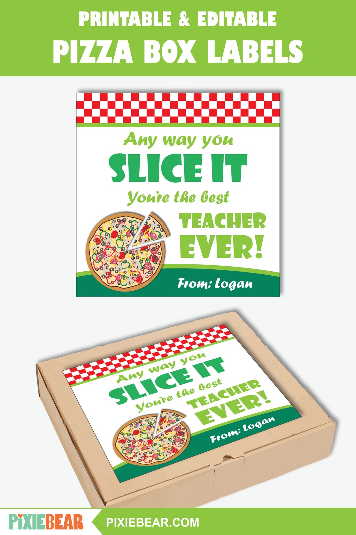 Teacher Appreciation Pizza Box Labels Printable Pizza Box Etsy