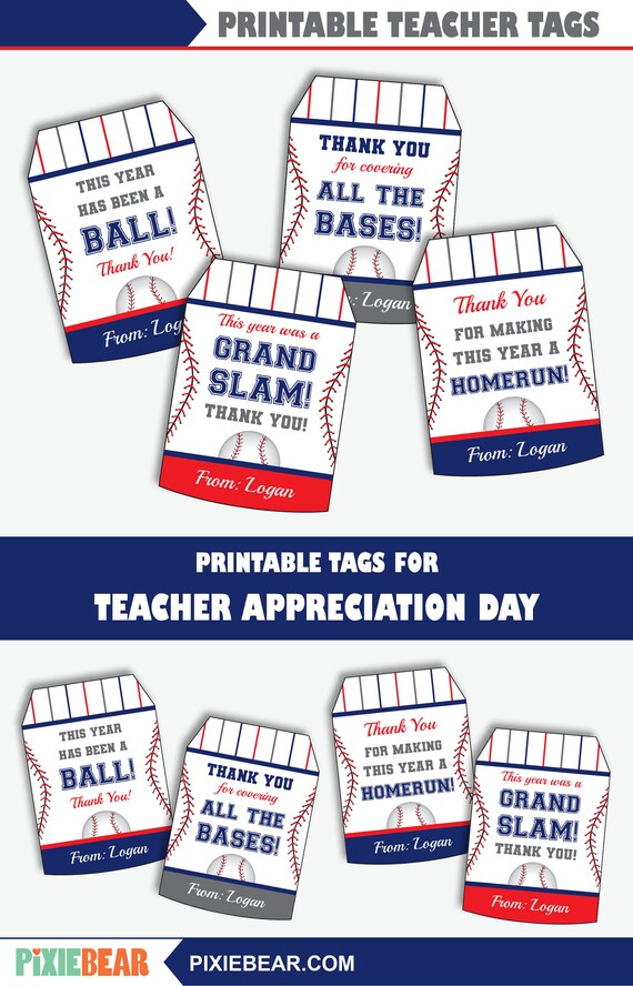 Baseball Teacher Appreciation Tag Printable Baseball Coach Thank You