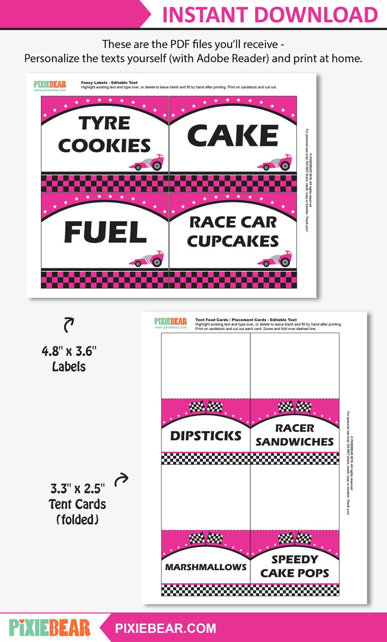 Racing Party Food Labels Printable Race Car Birthday Buffet - Etsy
