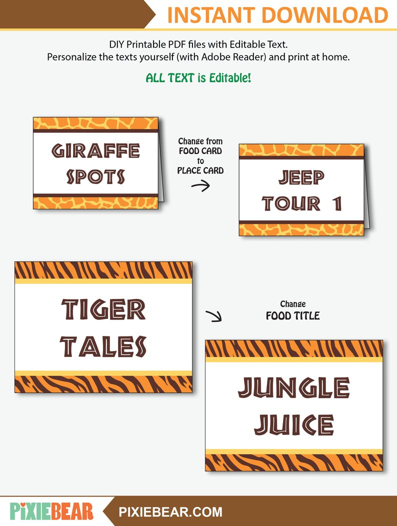 Safari Food Labels Printable Safari Party Food Tent Cards | Etsy