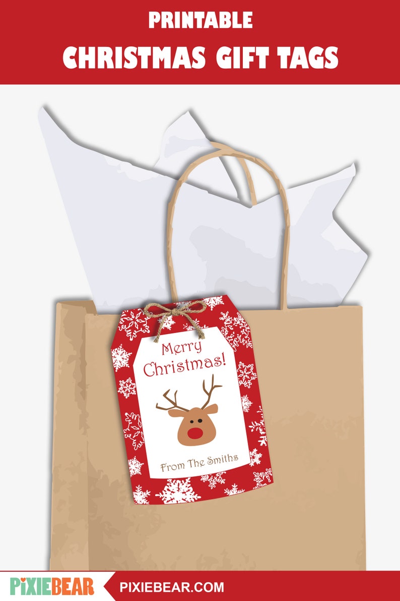 Reindeer Gift Tags Printable Christmas Tags Personalized - Etsy