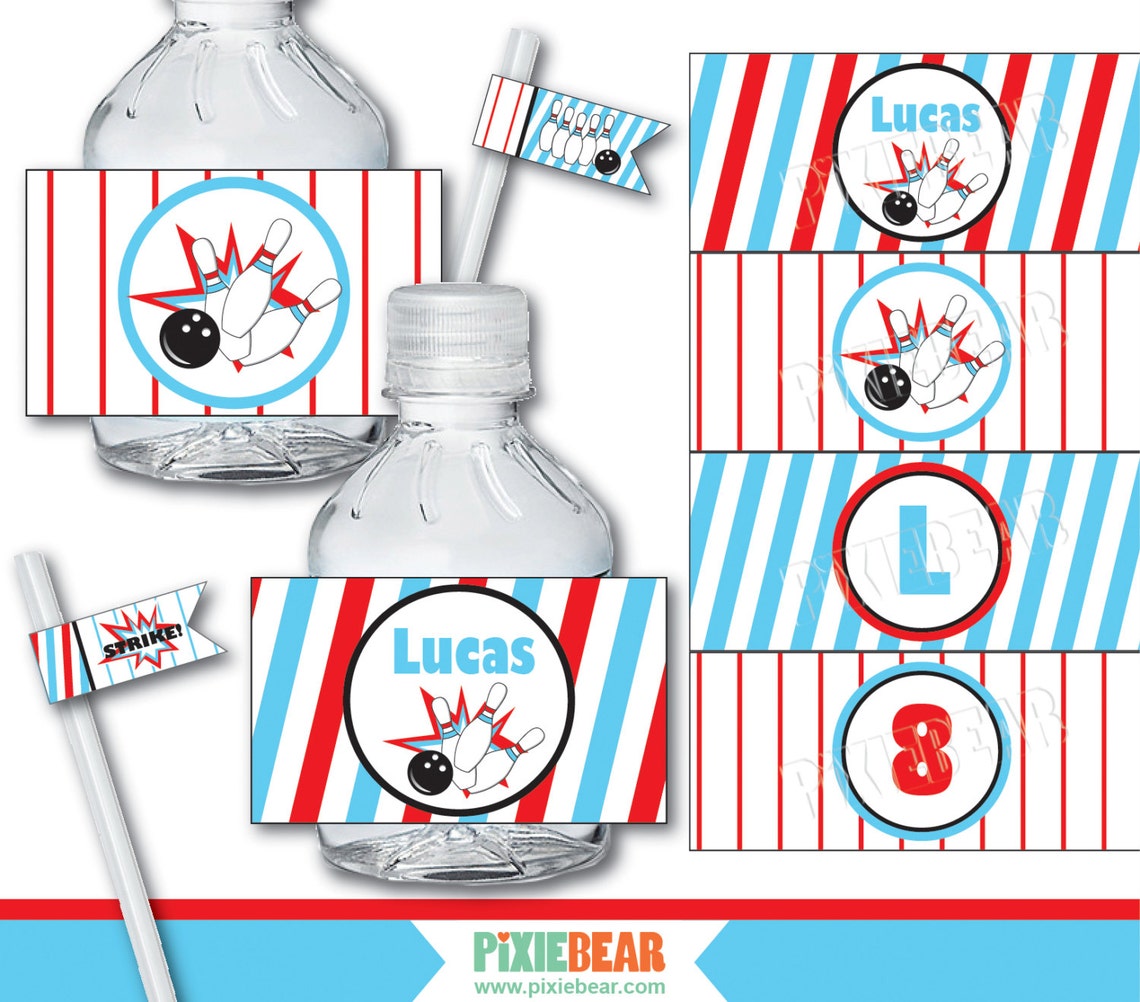 Bowling Water Bottle Labels Printable Bowling Party - Etsy