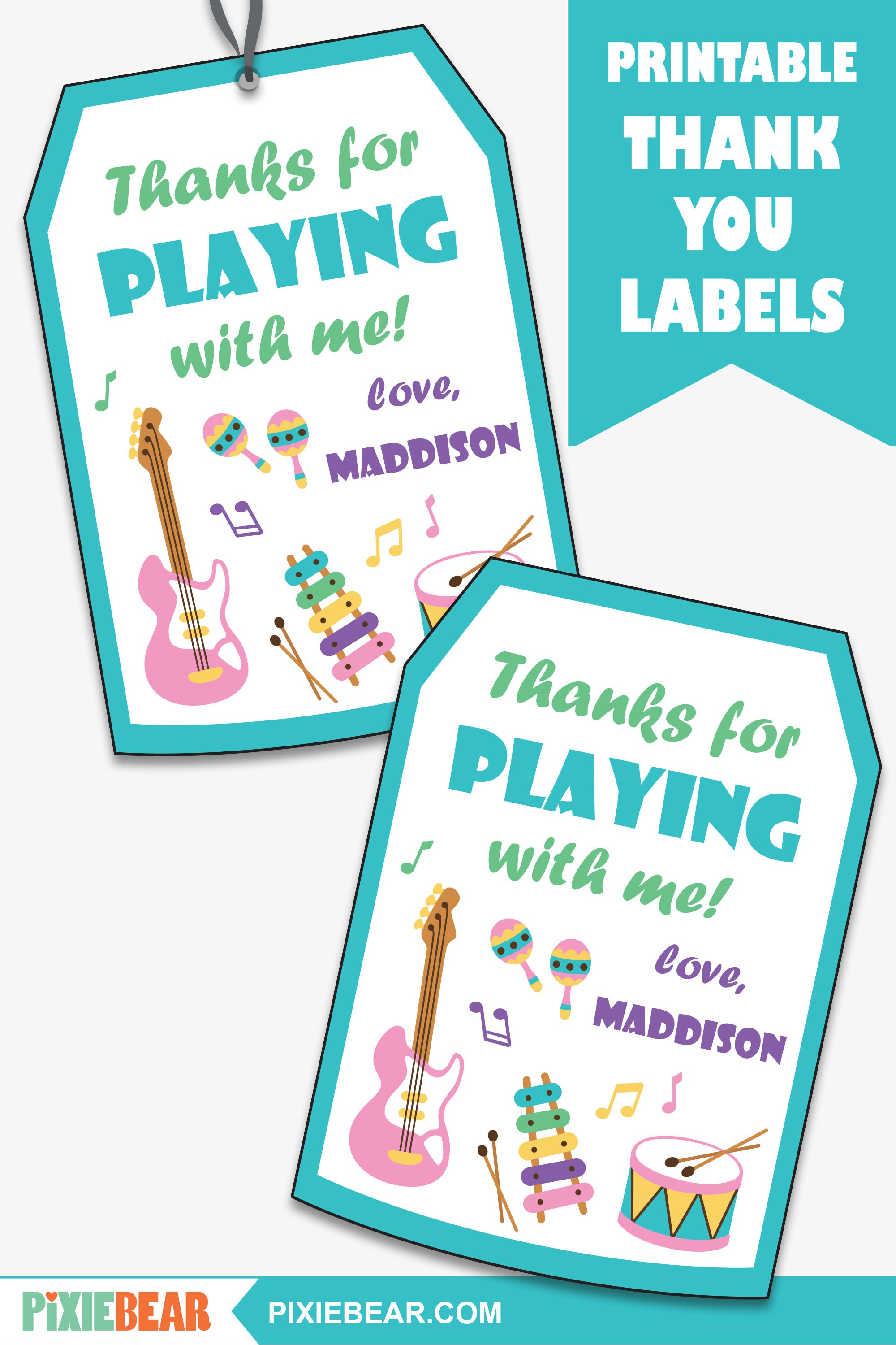 Music Thank You Tag Printable Music Theme Favor Tag Music | Etsy
