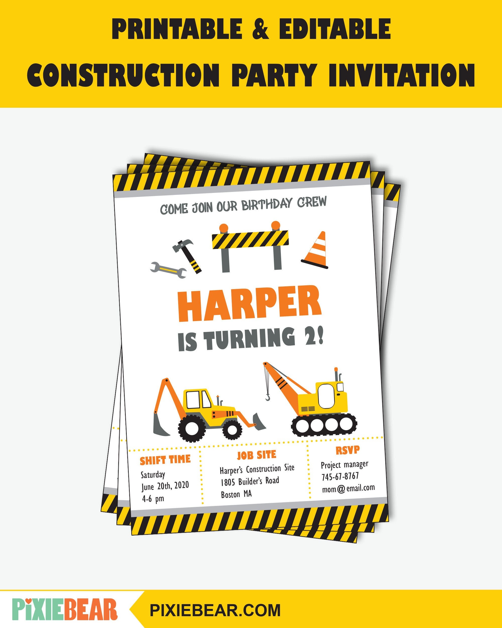 Construction Birthday Invitation Construction Party Printable | Etsy