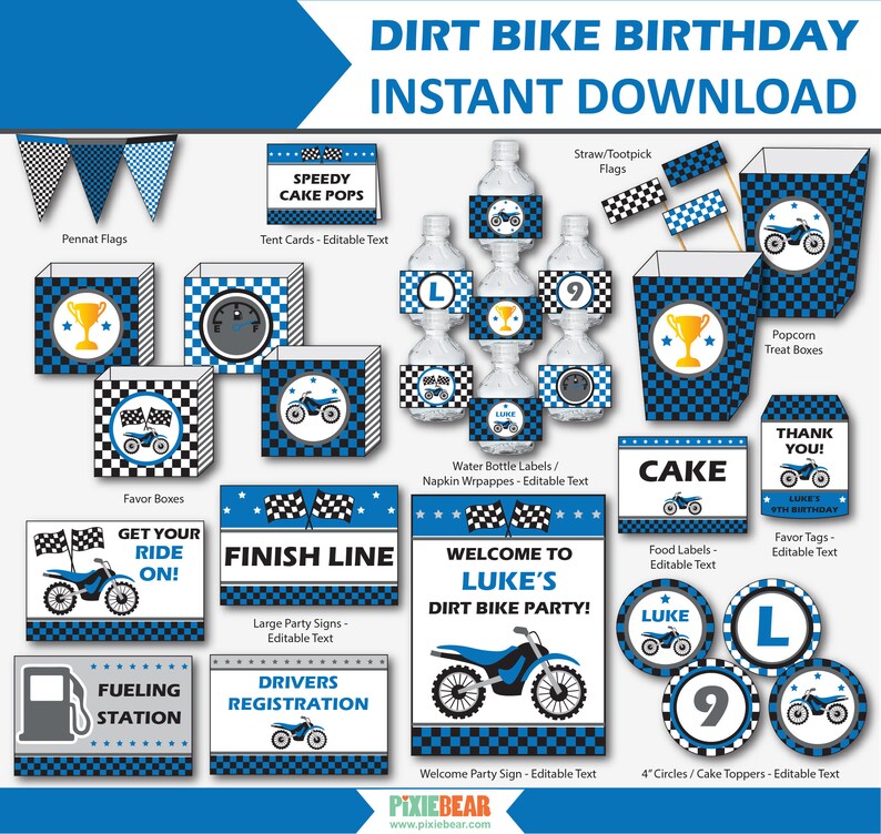 Motocross Birthday Motorcycle Party Dirt Bike Birthday Motocross Decor Dirtbike Party Motorcycle Party Printable Instant Download image 2