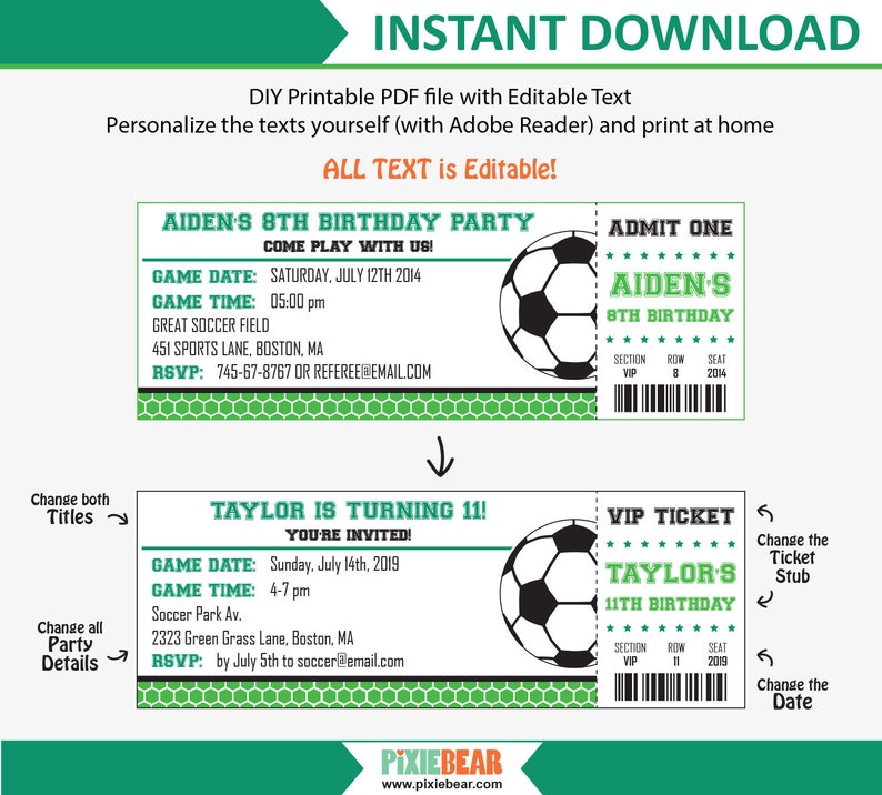 Soccer Party Invitation Soccer Birthday Invitation Soccer Invitation Soccer Ticket Invitation Printable Instant Download image 2