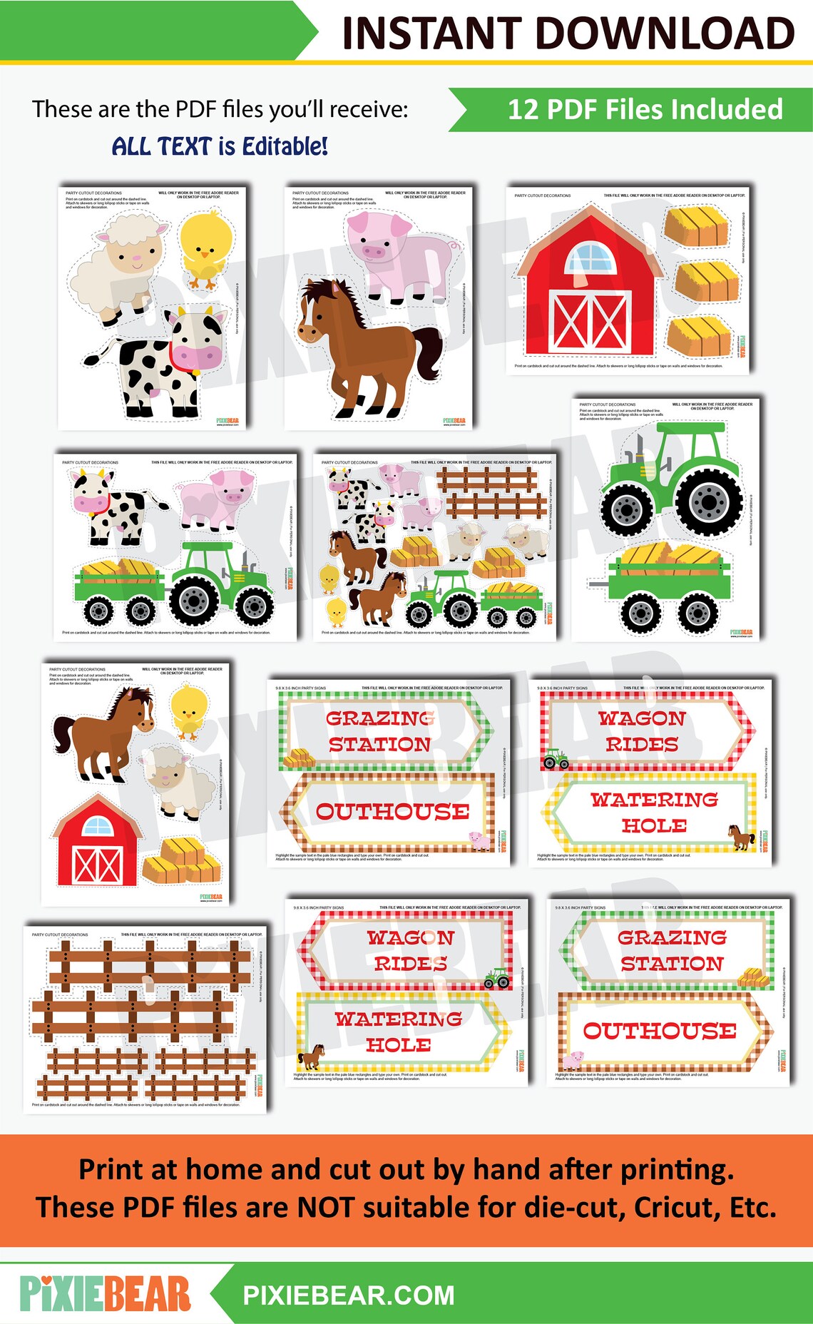 Farm Cutouts Printable Farm Birthday Decoration Farm Party - Etsy
