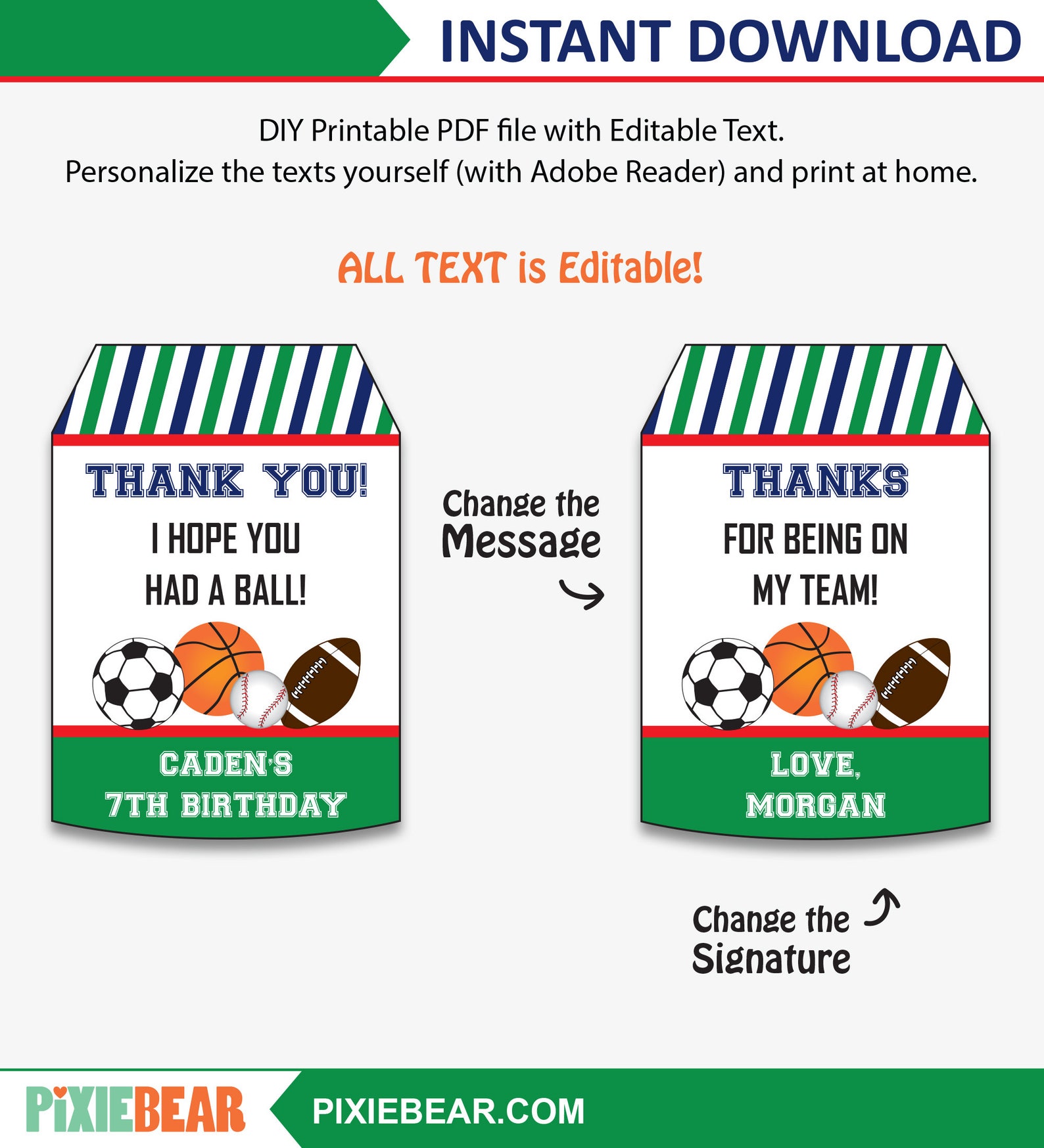 Printable Sports Party Favor Tags Sports Thank You Tags - Etsy
