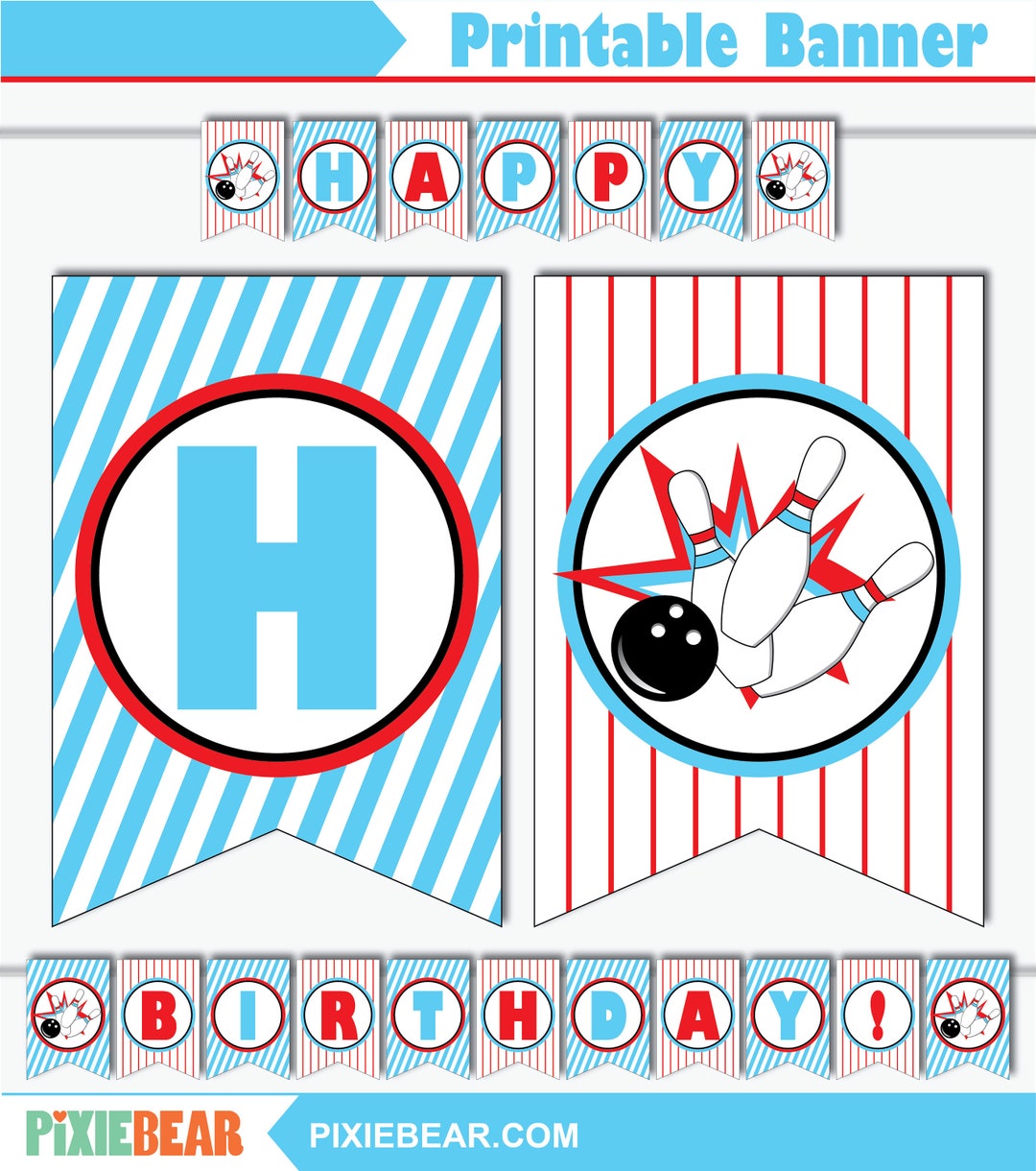Bowling Birthday Banner Printable Banner for a Bowling Party