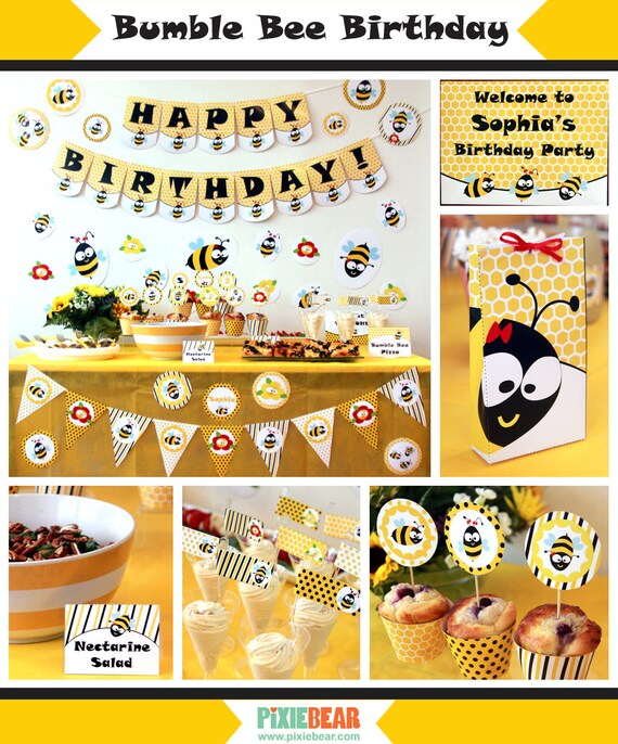 Bumble Bee Birthday Printables Bumble Bee Party Honey Bee Birthday Bumble Bee  Party Decorations Honey Bee Party instant Download 