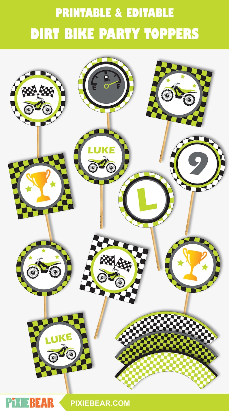 Dirt Bike Cupcake Toppers Printable Motocross Party Toppers Etsy