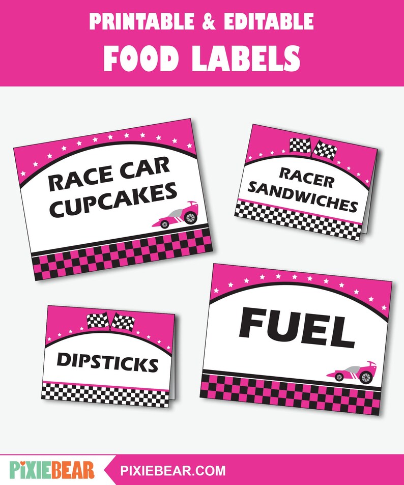 Racing Party Food Labels Printable Race Car Birthday Buffet - Etsy