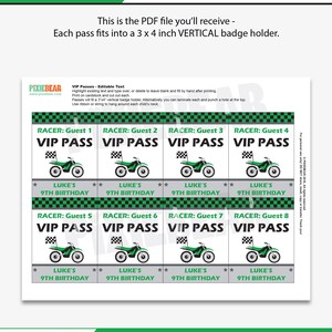 Motocross Party VIP Passes Printable Dirt Bike VIP Pass, Motorcycle Birthday VIP Badge, Dirt Bike Party Favors for Kids Instant Download image 3