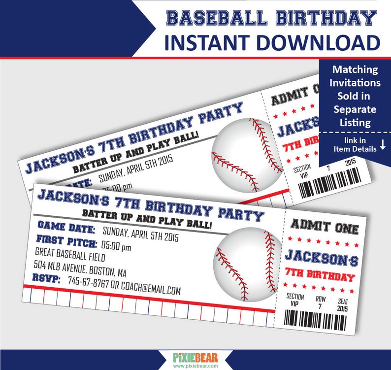 Baseball Birthday VIP Passes Baseball Party VIP Pass All Etsy