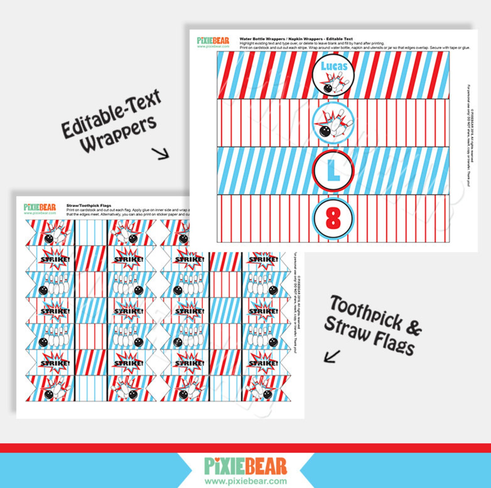 Bowling Water Bottle Labels Printable Bowling Party | Etsy