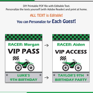 Motocross Party VIP Passes Printable Dirt Bike VIP Pass, Motorcycle Birthday VIP Badge, Dirt Bike Party Favors for Kids Instant Download image 2