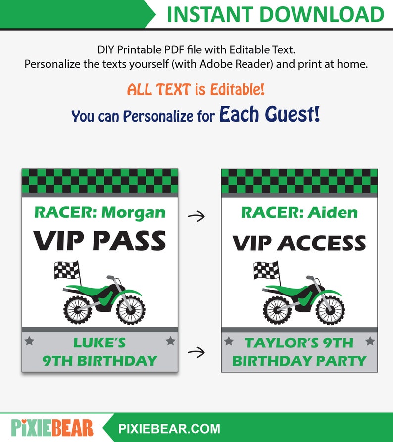 Motocross Party VIP Passes Printable Dirt Bike VIP Pass, Motorcycle Birthday VIP Badge, Dirt Bike Party Favors for Kids Instant Download image 2