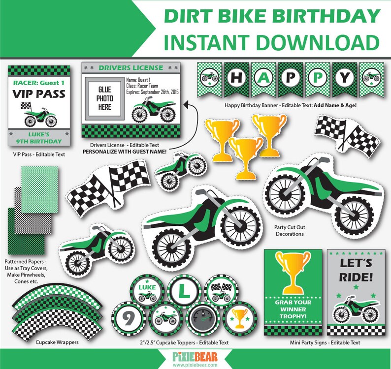 Dirt Bike Birthday Motocross Party Motorcycle Party Dirtbike Birthday Dirt Bike Decor Motocross Decor Instant Download image 3