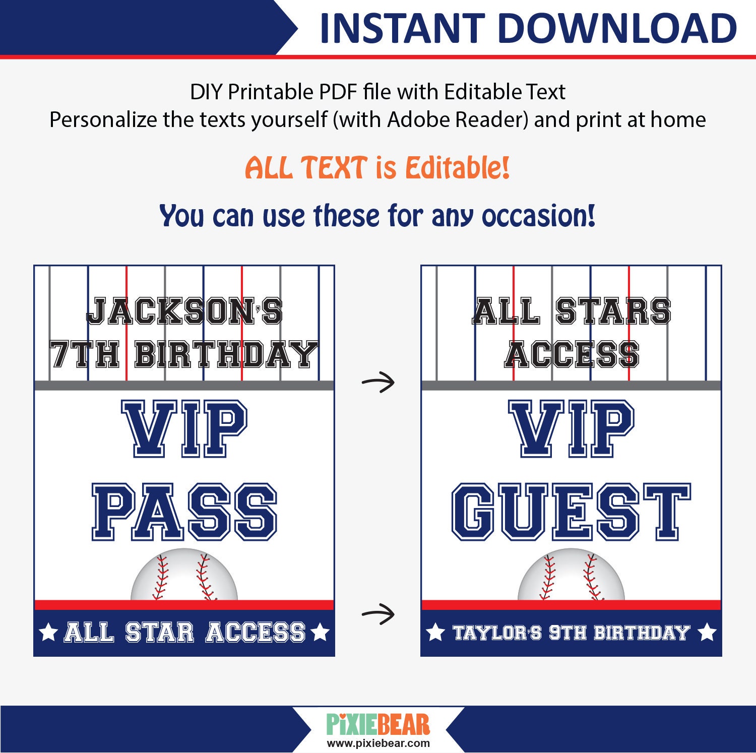 Baseball Birthday VIP Passes Baseball Party VIP Pass All Etsy