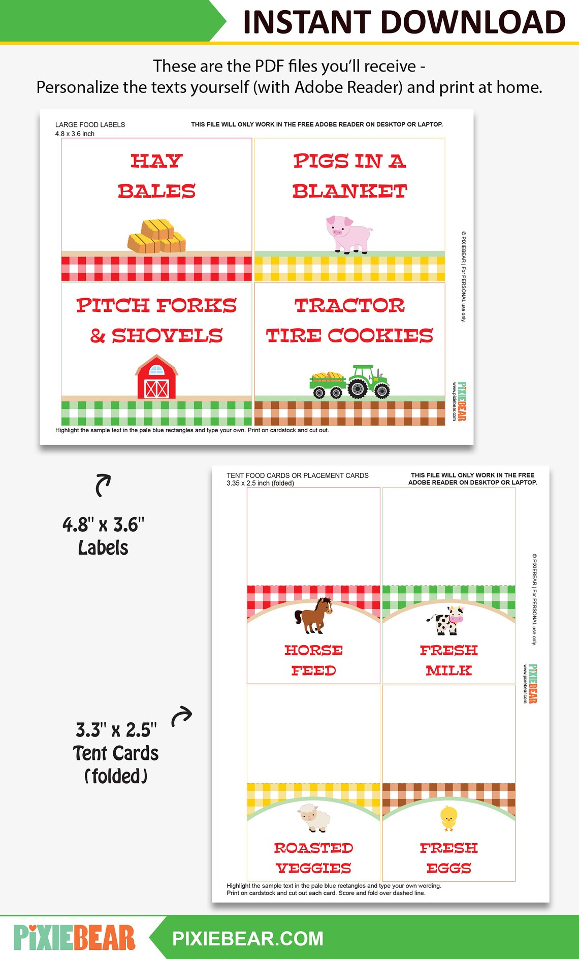Farm Birthday Food Tent Cards Printable Barnyard Party Food - Etsy