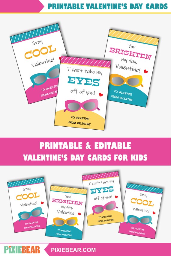 Stay Cool Valentine's Day Cards for School - Printable Valentine Cards for Kids, Personalized Classroom Card Templates (Instant Download) Il_570xn