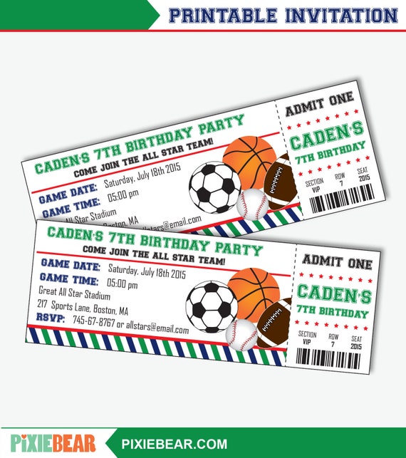 Sports Birthday Invitation Sports Party Invitation Sports Etsy