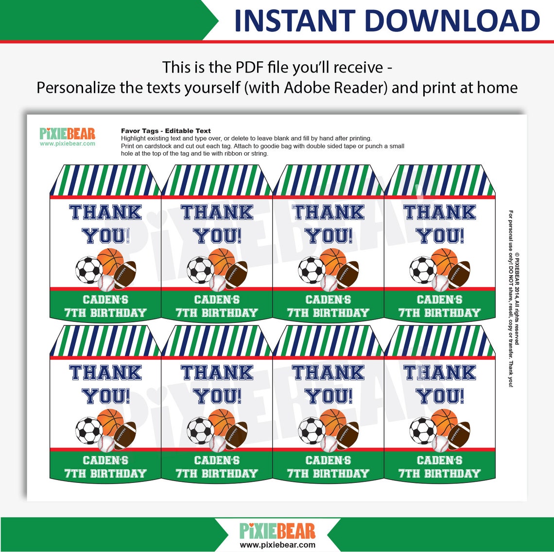 Sports Birthday Favor Tags Sports Party Favors Sports - Etsy