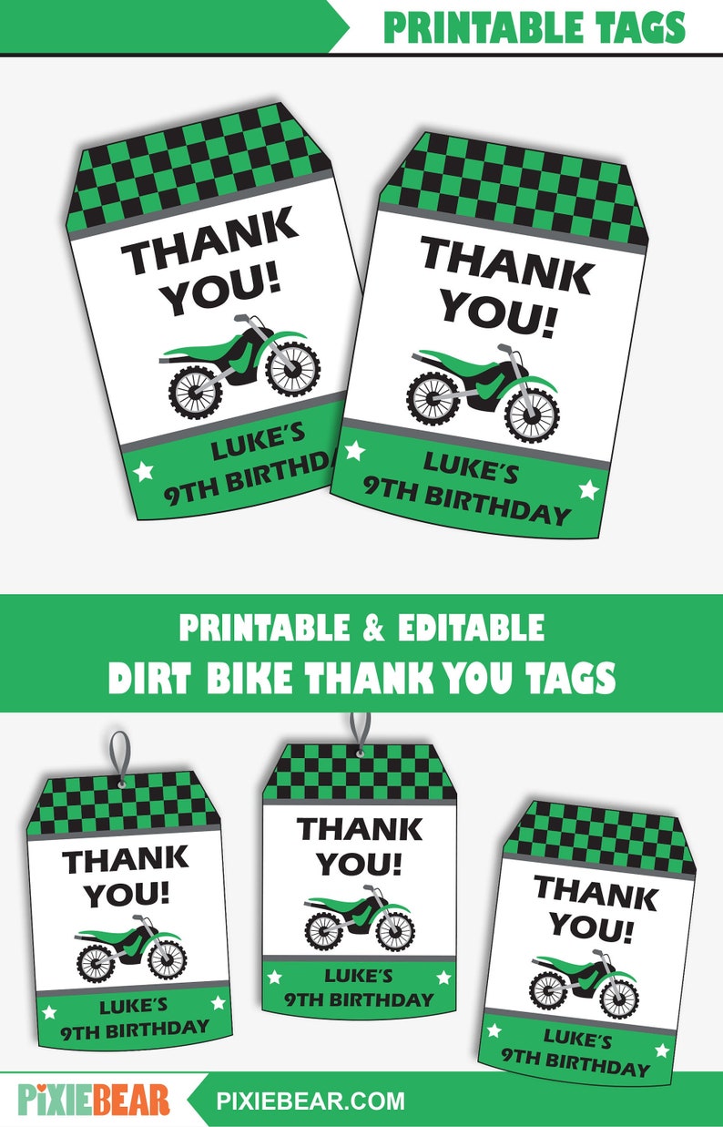 Motocross Party Thank You Tags Printable Favor Tags for a Dirt Bike Birthday, Thank you Labels for a Motorcycle Party Instant Download image 1