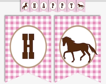 Horse Birthday Banner, Printable Horse Banner, Horse Party Garland, Custom Party Banner for Pony Birthday or Horse Party (Instant Download)