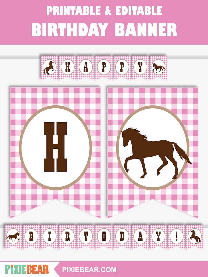 Horse Birthday Banner Printable Horse Banner Horse Party - Etsy