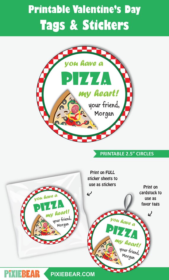 Valentines Day Pizza Box Sticker For Kids Printable Valentine Pizza My Heart For School Personalized Classroom Instant Download By Pixiebear Catch My Party