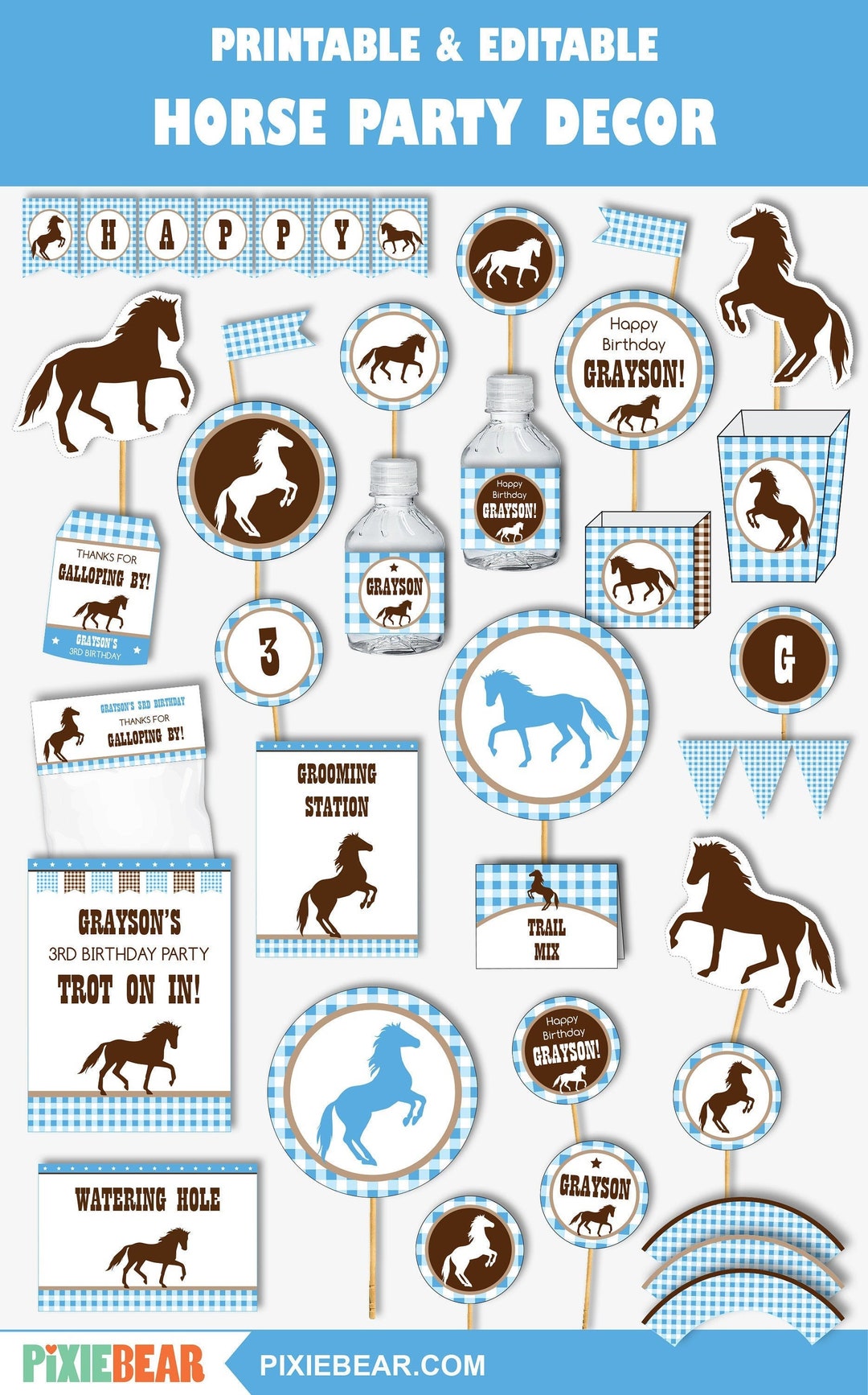 Horse Birthday Decorations, Printable Horse Party, Horse Rider Birthday ...