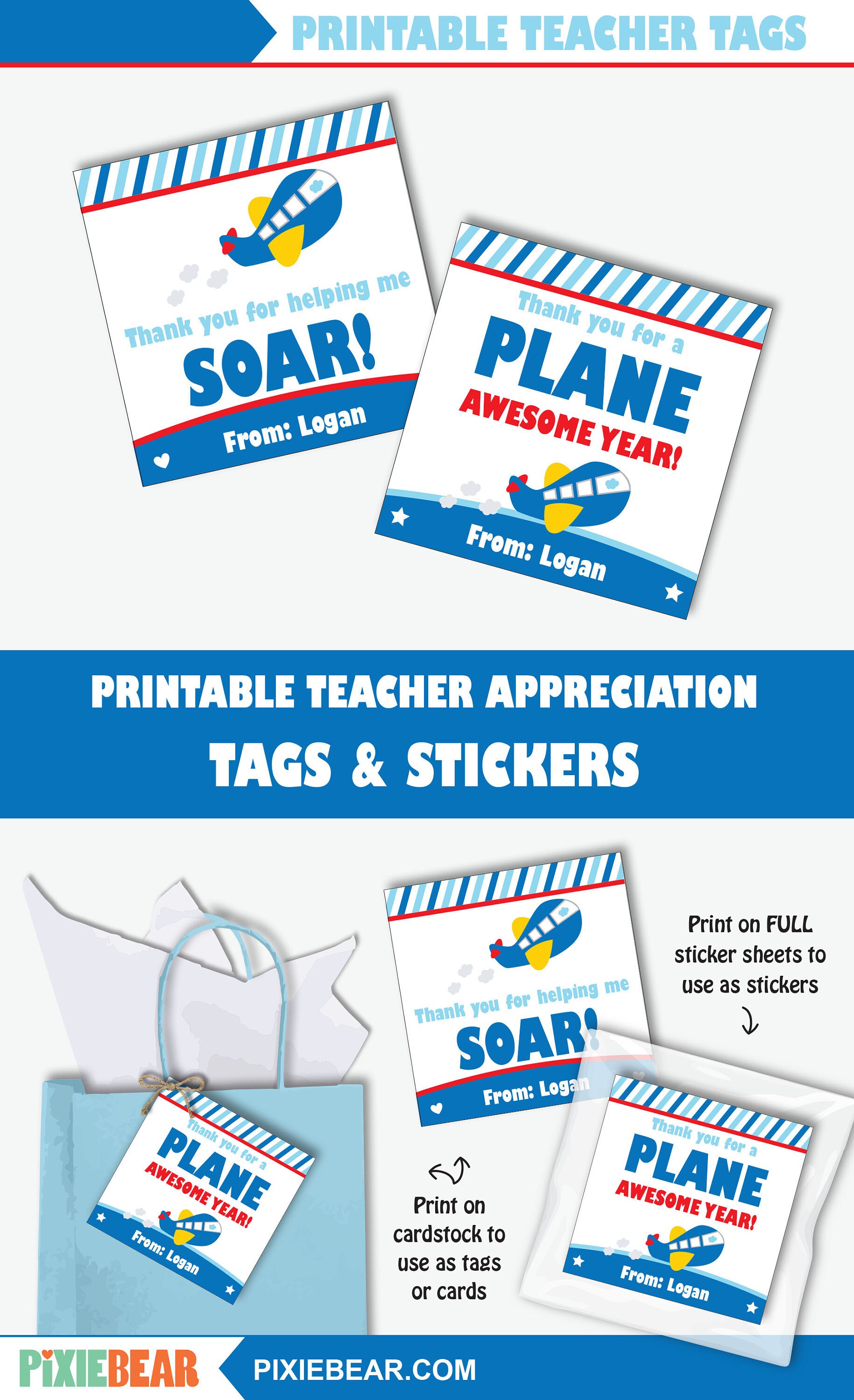 Teacher Appreciation Airplane Tags Printable Airplane Thank - Etsy