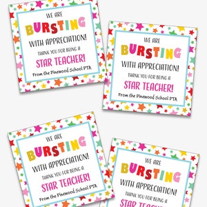 Printable Bursting With Appreciation Gift Tag, Starburst Teacher ...