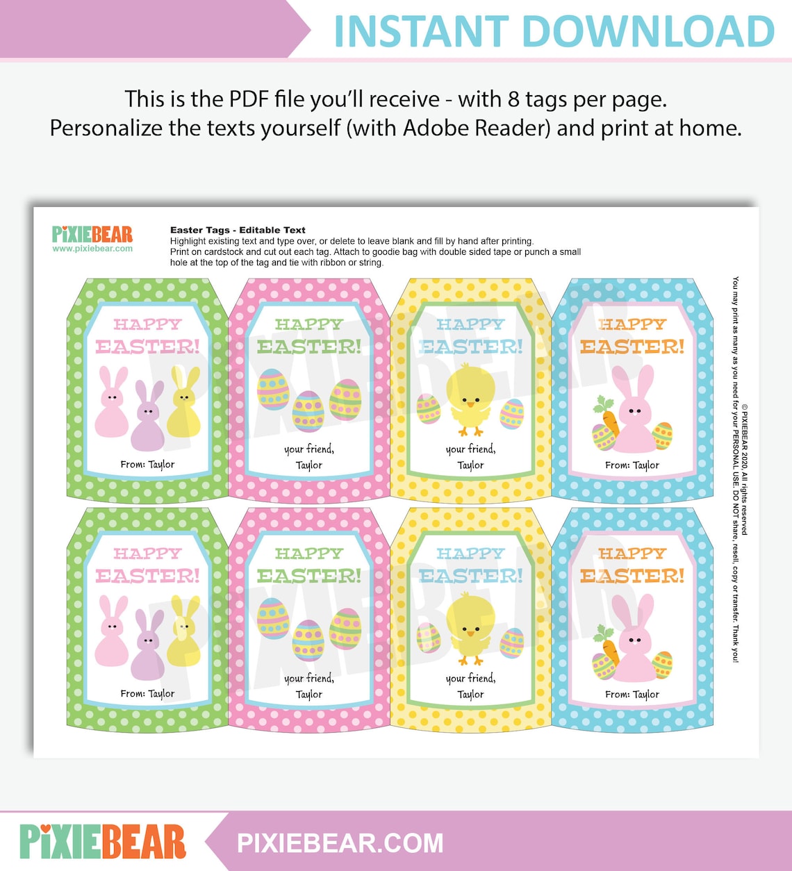 Happy Easter Tags for Kids Printable Easter Bunny Tags Etsy