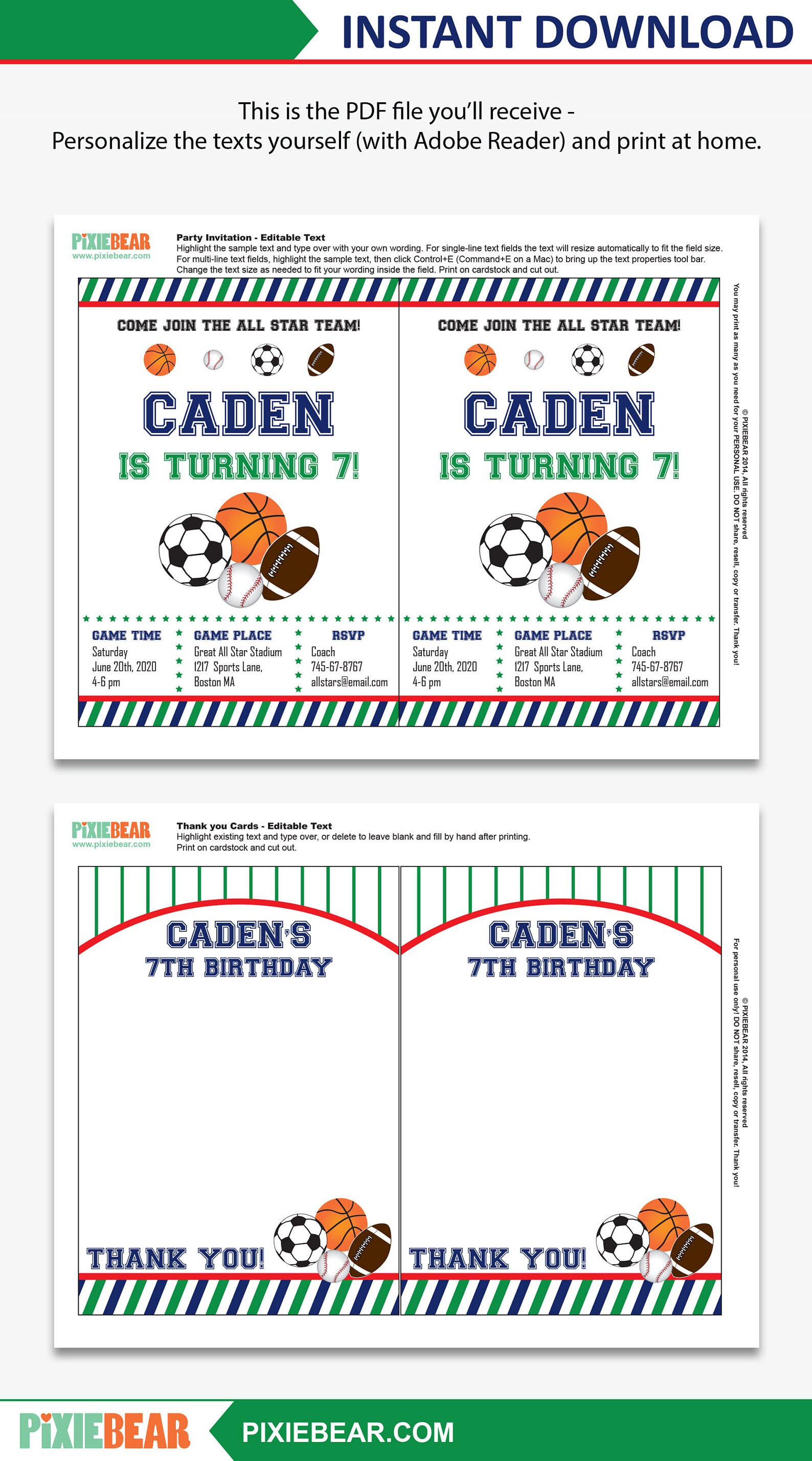 Sports Party Invitation Printable Sports Birthday - Etsy