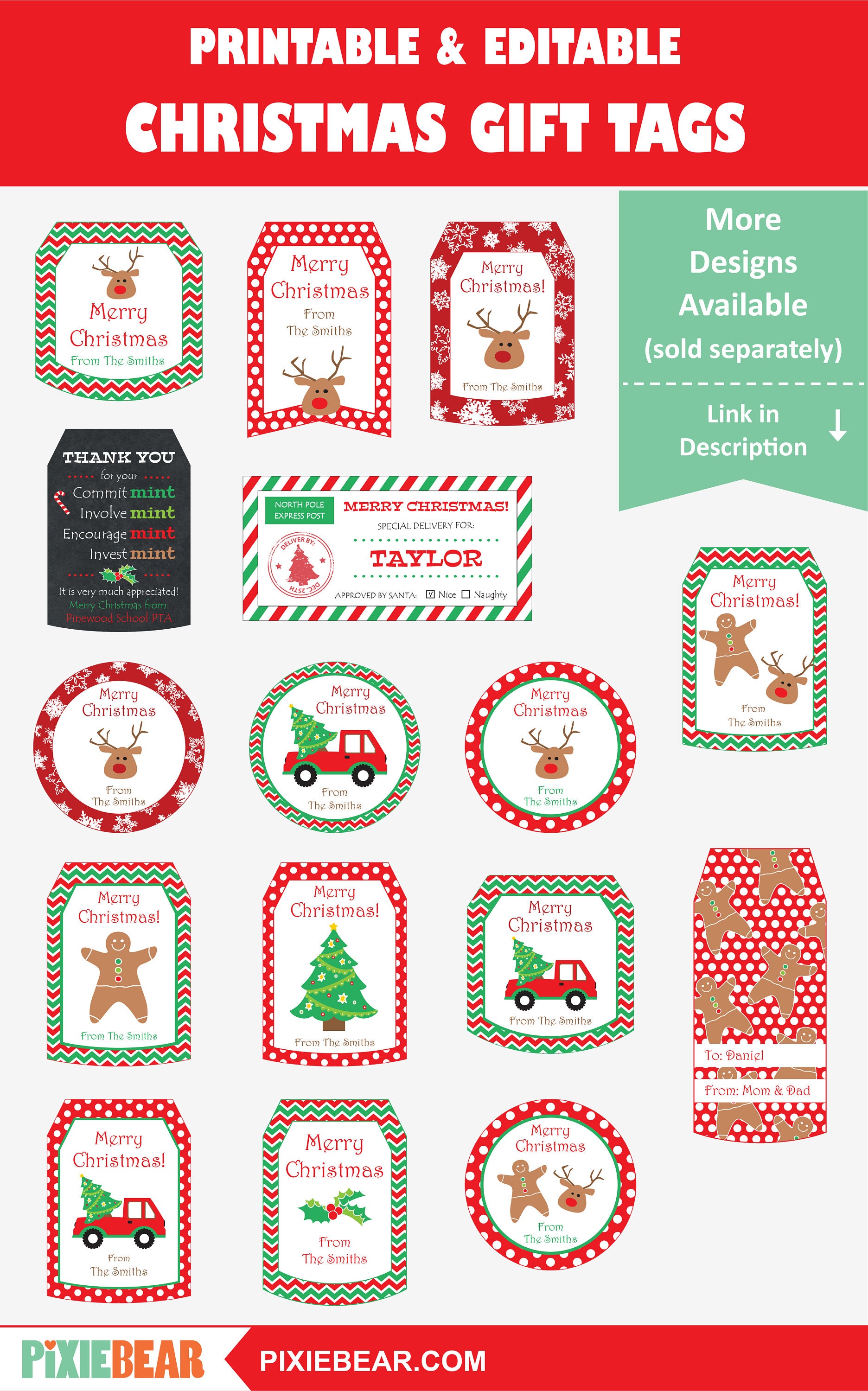 Reindeer Gift Tags Printable Christmas Tags Personalized | Etsy