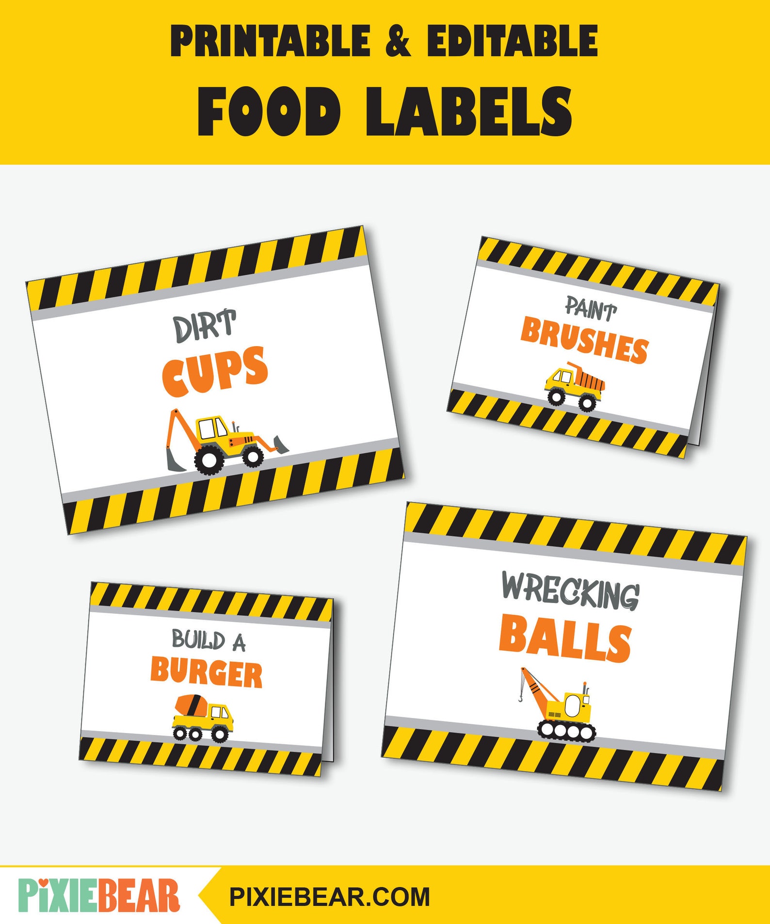 Construction Food Labels Printable Construction Party Food - Etsy