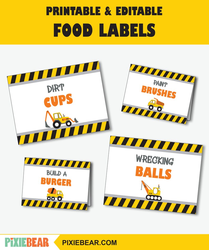 construction food labels printable construction party food