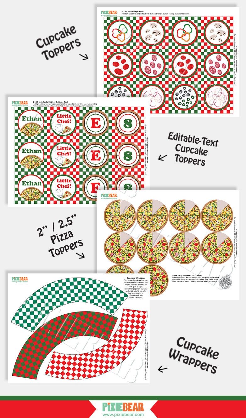 Pizza Cupcake Toppers Printable Pizza Party Toppers and Etsy