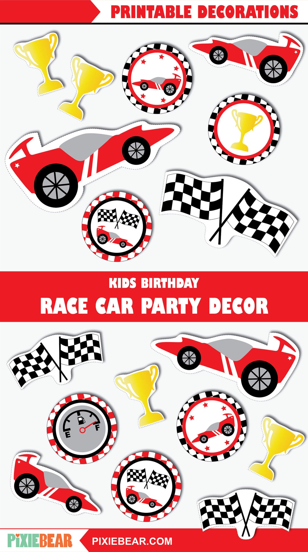 Race Car Birthday Decorations, Printable Race Car Party Decoration ...