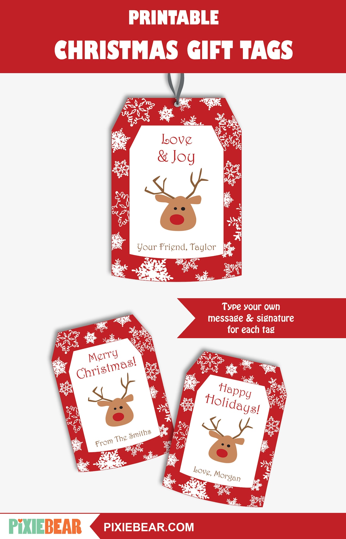 Reindeer Gift Tags Printable Christmas Tags Personalized - Etsy