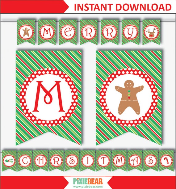 Merry Christmas Banner Printable Christmas Banner Download | Etsy